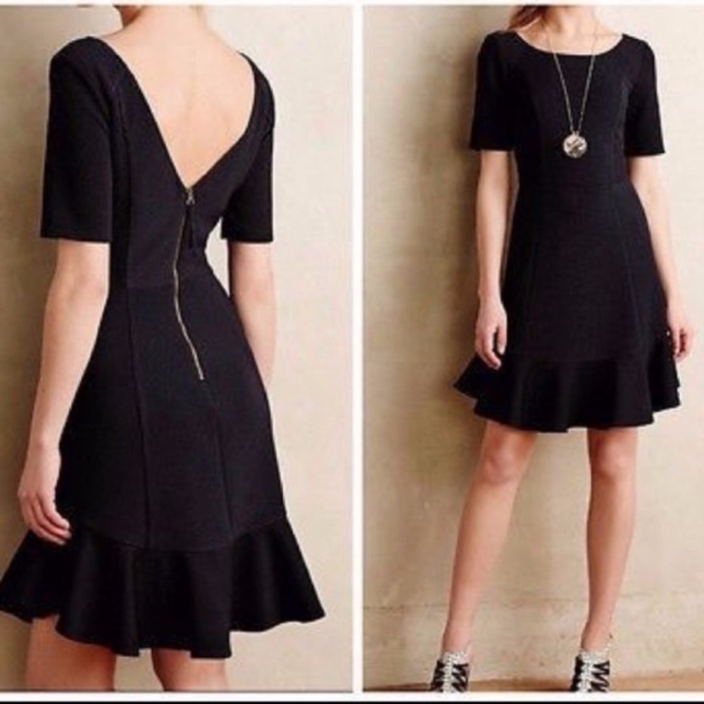 HD in Paris Anthropologie Black Ruffle Dress sz 4